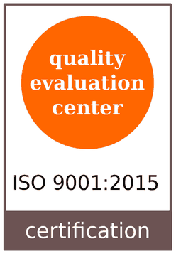 Selo de certificação ISO 9001:2015 emitido pelo Quality Evaluation Center